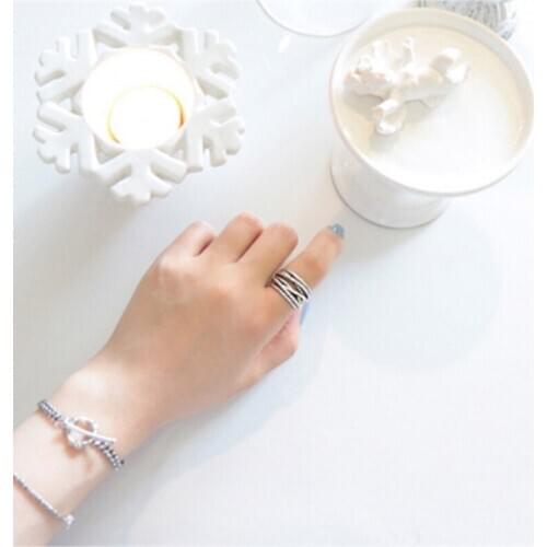 Exaggeration Cross 925 Sterling Silver Temperament Literary Personality Fashion Female Resizable Opening Rings SRI118