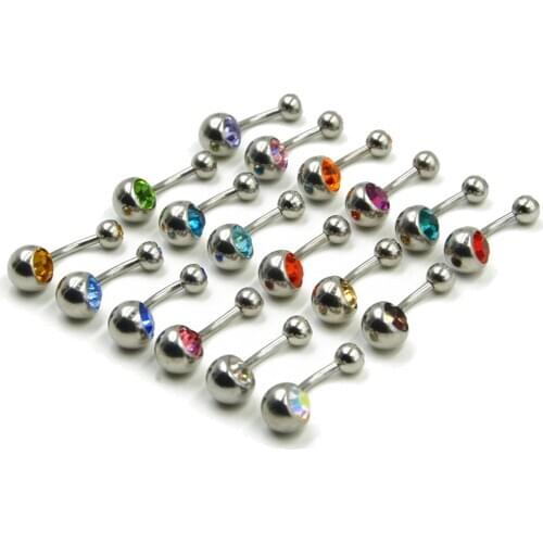 18pcs/set 14G 1.6*10*5/8mm Titanium Crystal Stone Belly Button Rings Belly Bars Navel Piercing Body Jewelry Ombligo Nombril