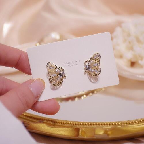 2020 new design fashion jewelry copper micro inlaid zircon earrings elegant delicate hollow stereo butterfly earrings for women