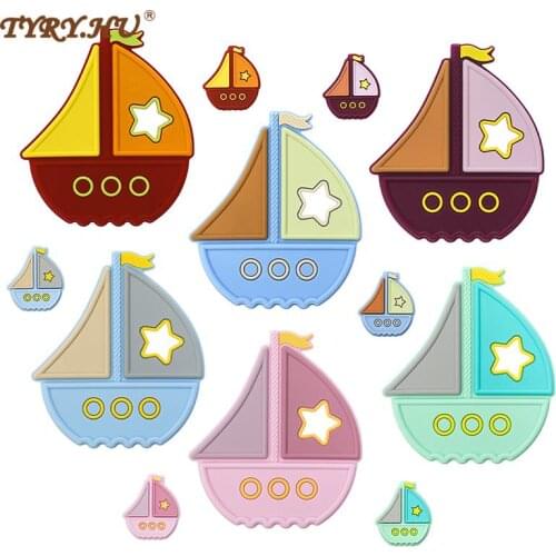 TYRY.HU 5/10pcs Silicone Teether Cartoon Mini Ship Beads Food Grade Silicone Pandents DIY Teething Toys For Baby Teethers Gift