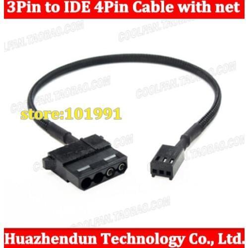 50pcs High Quality IDE 4Pin to 3pin Fan power cable adapter 20cm with net 3 pin to 4 pin