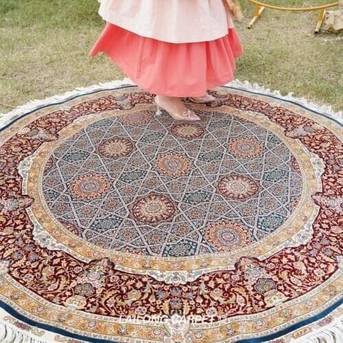 6'x6' Persian hand-woven indoor silk area carpet qum silk carpet (TJ108A)