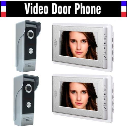 7 Inch Color Wired Video Door Phone Intercom System Video Intercom Doorbell Kit IR Night Vision 2 Camera 2 Monitor