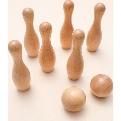 8 PCS Wooden Bowling Ball Toy Set Fun Indoor Family Game With 6 Mini Pins 2 Balls Educational Toys Birthday Baby Toddlers Gifts