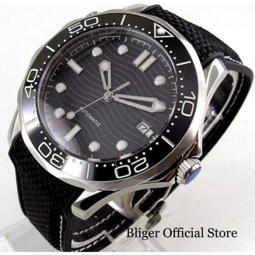 BLIGER Mechanical Men Wristwatch Sapphire Glass Rubber Band Nologo/BLIGER Logo Dial Date Indicator