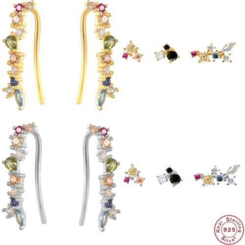 BOAKO 925 Sterling Silver Flower Rattan Stud Earrings For Women Beautiful Champagne Color Line Shape Ear Stud Party Jewelry Gift