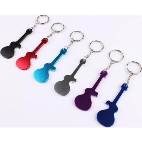 Custom Logo Engraved Metal Aluminum Alloy Guitar Shaped Bottle Opener Keychain Keyring Key Tag LX2839