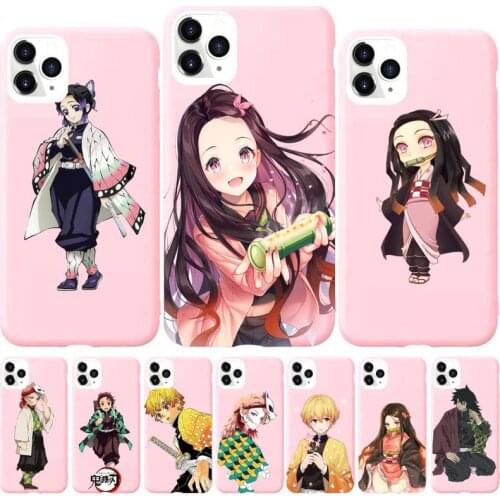Japan Anime Kimetsu no Yaiba Phone Case For iphone 11 Pro Max X XS Max XR Solid Candy Color Shell For iPhone 7 8 6 6S Plus