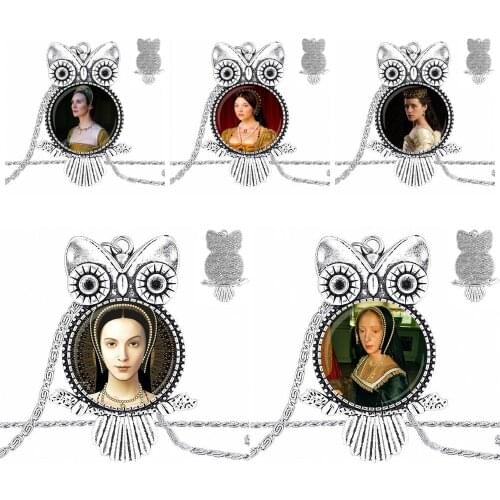 EJ Glaze Anne Boleyn For Women Fashion Glass Cabochon Pendant Necklace Plated Statement Jewelry