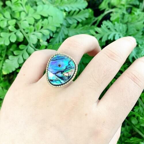 KOMi Geometric Abalone Open Rings for Women INS Knuckle Ring Alloy Resin Couple Friend Gift Adjustable Rings Jewelry Ringe K6612