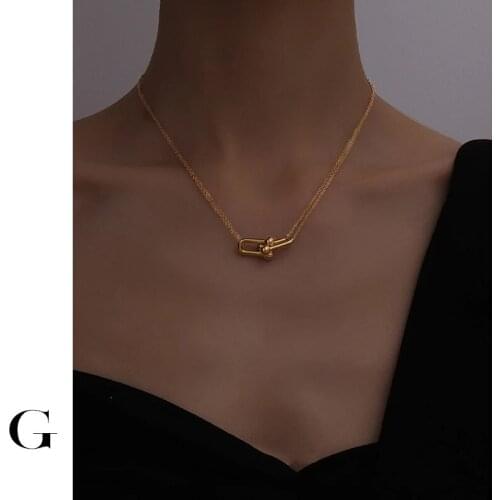 GHIDBK Hot Sale Stainless Steel Minimalist Shaped U Pendant Necklaces for Women Statement Unique Design Chokers Fashion Jewelry