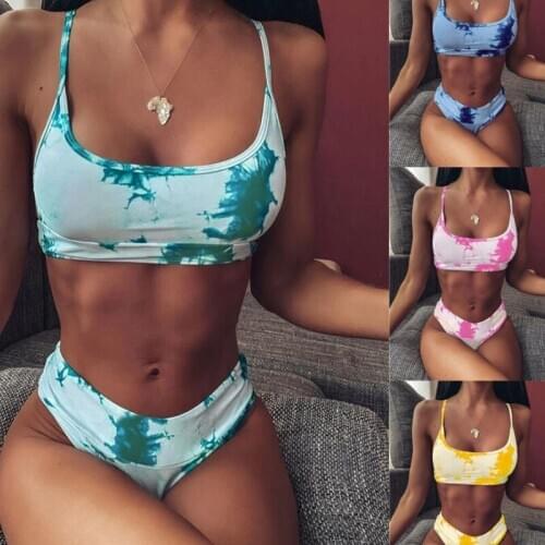 Gradient Bikini Set 2020 Women Patchwork Swimsuit High Waist Bathing Suit Swimwear Sexy Retro Vintage Beachwear