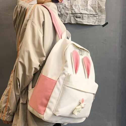 Ins Cute Rabbit Canvas Backpack Fashion Casual Travel Camp Outdoor School Girl Shoulders Bags