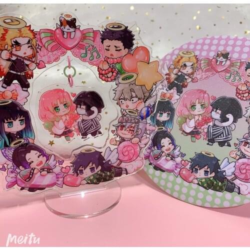 Demon Slayer: Kimetsu no Yaiba Iguro Obanai Kanroji Mitsuri Cosplay Cartoon Garland Big Badge Acrylic Figure Stand Toy Bedge Dem