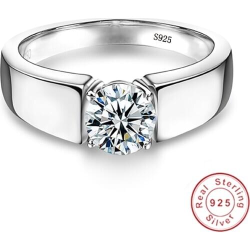 Fine Jewelry Original 925 Solid Sterling Silver Ring Solitaire 6mm 1Ct CZ Diamond Wedding Rings for Women and Men
