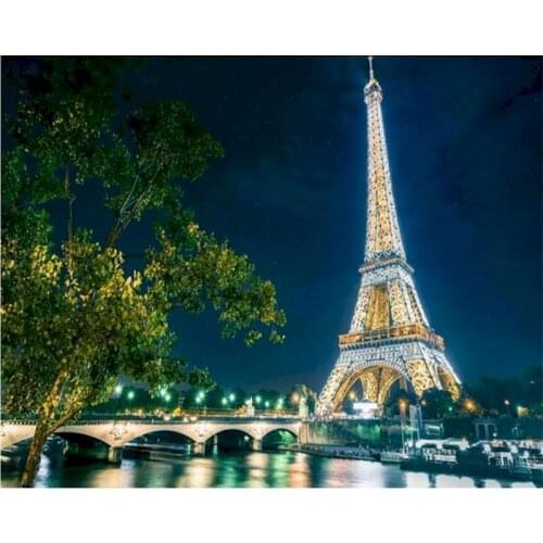 Gatyztory DIY Painting By Numbers Frame Tower Landscape Handpainted Oil Painting Canvas Colouring Wall Decor