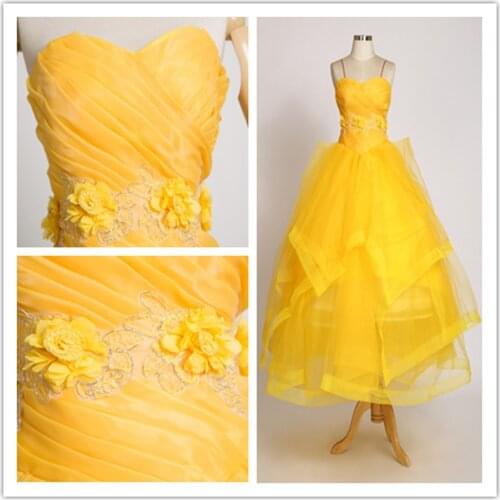 Beauty And The Beast Cosplay Costume Princess Belle Dresses Adult Halloween Costume Women Yellow Party Dance Dress Customized