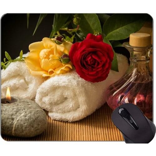 Mouse Pad Non-Skid Natural Rubber Rectangle Mouse Pads,Towel rose flower candle still life -Stitched Edges