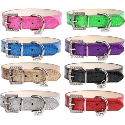 Creative Rhinestone Heart Shiny PU Leather Pet Collar Diamond Button Noble Neck Strap Collar for Dogs Cats Pet Supplies