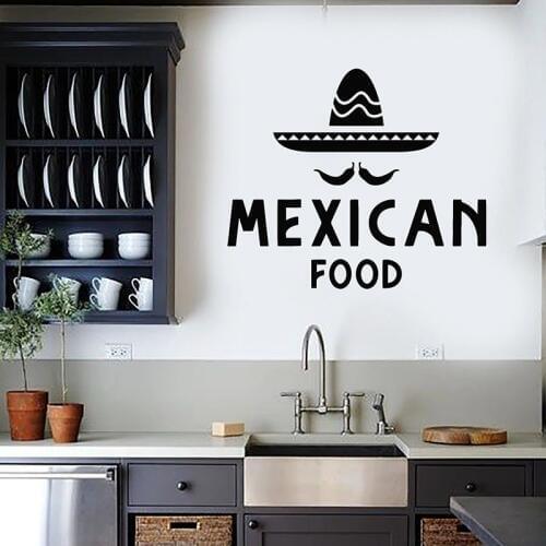 Mexican Fast Food Wall Decal Sombrero Spicy Logo Door Window Vinyl Stickers Restaurant Kitchen Interior Decor Art Wallpaper E888