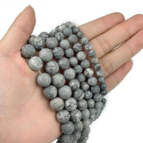 MKTREG Natural Matte Map stone Stone Round Loose beads ball 4/6/8/10/12MM Jewelry bracelet necklace DIY making accessories 15