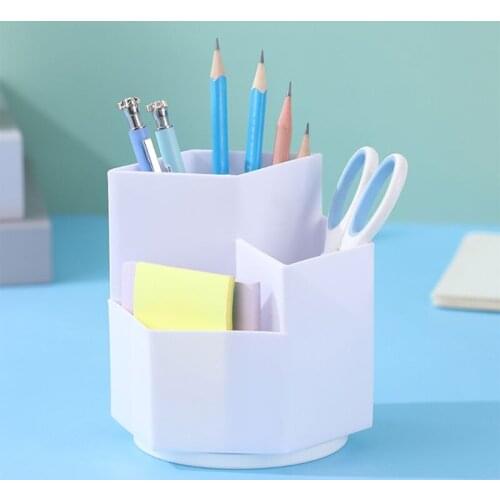 LXAF Multifunction 360 Degree Rotating Pen Holder 3 Slots Large Capacity Desktop Storage Box Pencil Organizer