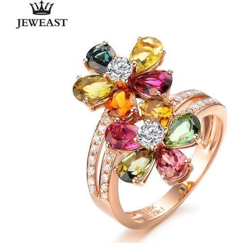 LSZB Natural tourmaline 18K Pure Gold 2020 New Hot Selling Top Ring Women Heart Shape Ring For Ladies Woman Genuine Jewelry