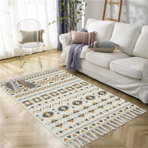 New Moroccan ins bedroom living room coffee table mats striped cotton and linen rectangular fringed carpet floor mats