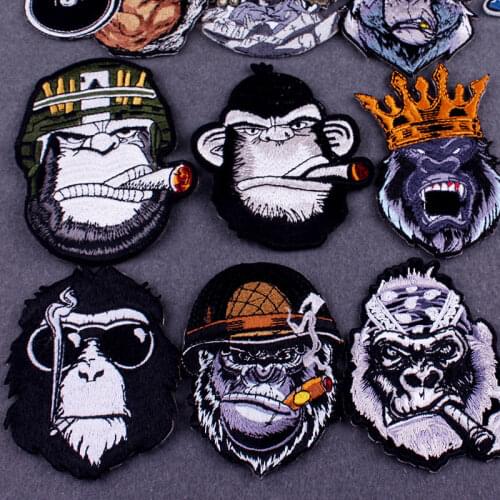 Orangutan King Clothes Stripes Punk Patch Embroidered Patches On Clothes Appliques Iron on Patch Gym Bear Patches for Clothes