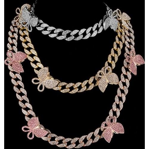 Punk Cuban Chain Butterfly Necklace Ladies Luxury Necklace Fashion Jewelry Gift