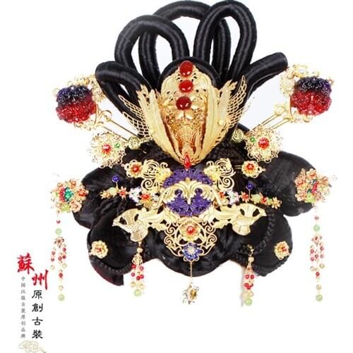 Cross-Gender Uni-sexual Tang Dynasty Princess Empress Hair wig and Hair Accessories for Stage Performance or TV Play Cosplay