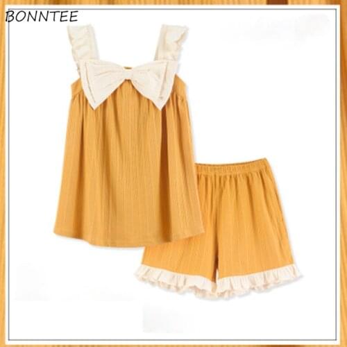 Pajama Sets Women Sleeveless Summer Hot Students Sleepwear Cute Girls Korean Style Fashion Leisure Harajuku Simple Chic Students