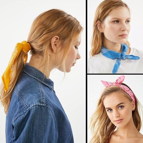 24 Colors Cotton Bandana for Women Headband Girl Paisley Head Scarf Vintage Hair Accessories 2021 VERVAE Bandana Female