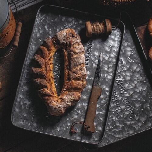 Retro Rectangle Zinc Iron Plate Serving Tray English Letters Antique Dessert Plate Cake Bread Decorative Pan Photography Props