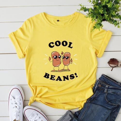 Plus Size S-5XL Women Shirts Cool Beans Print T Shirt Cotton Short Sleeve Graphic Tees Summer T-shirt Harajuku Tops Tshirt
