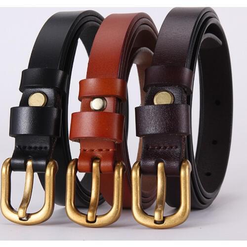 5 Colors Fashion Women Thin Belt New High Quality Genunie Leather Luxury Strap for Jeans Dress Vintage Brass Pin Cowhide Belt