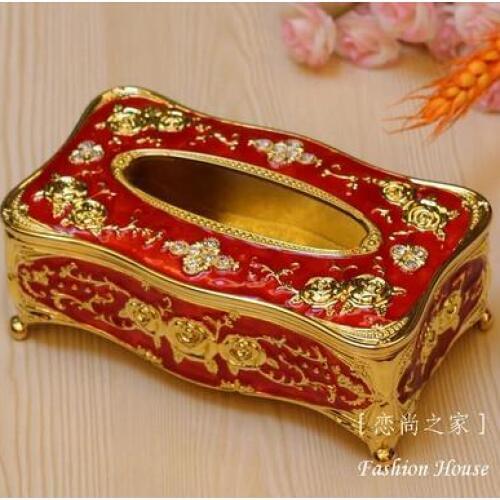 Luxurious carved metal tissue box with Imitation diamonds decoration tissue box holder napkin holders for home decorationZJH029