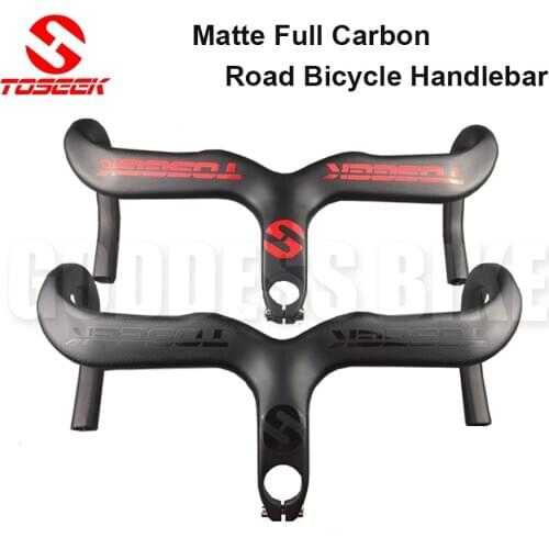 TOSEEK Black/Red T800 Matte Full Carbon Fiber Integrated Road Bicycle Handlebar Bike Handle Bent bars with stem 400/420/440mm