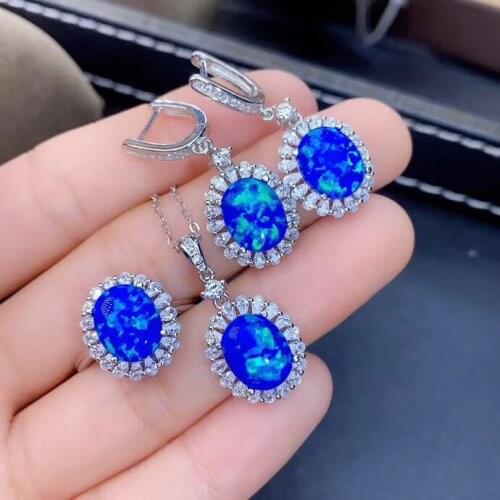 The best gift for Anniversary Opal Set 925 sterling silver Real and Natural Opal Set 1pc Ring,2pcs Earring,1pc Pendant