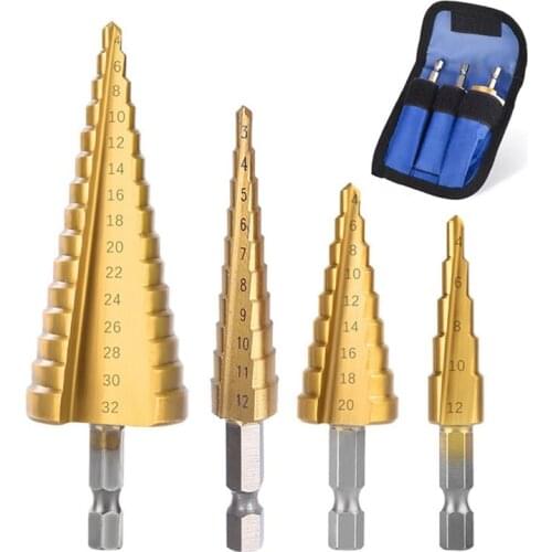 3-12mm 4-12mm 4-20mm HSS Straight Groove Step Drill Bit Titanium Coated Wood Metal Hole Cutter Core Drilling Tools Set