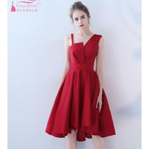 A Line Red Short Bridesmaid Dresses 2019 Simple Wedding Guest Party Dress robe demoiselle d'honneur pour femme JQ138
