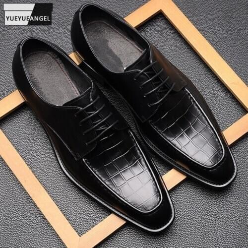 Classic Cowhide Genuine Leather Mens Dress Shoes Brand Lace Up Pointed Toe Business Formal Derby Shoes Male Black Wedding Shoes