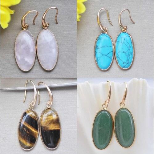 Z10807 30mm Ellipse Gemstone Dangle Earring
