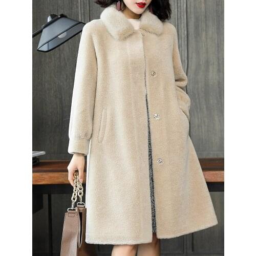 Shearling Sheep Real Fur Coat Winter Jacket Women Mink Fur Collar 100% Wool Coats and Jackets Women Korean Jacket MY3999 s s