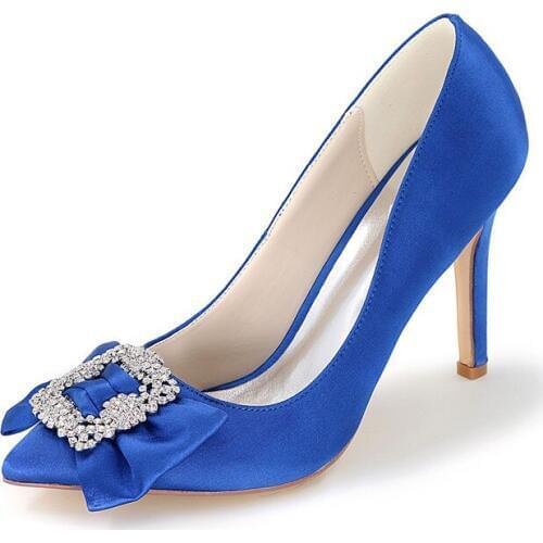High Heels Satin Crystals Women Wedding Shoes Pointed Toe Slip-on Heeled Prom Evening Formal Party Women Dress Pumps