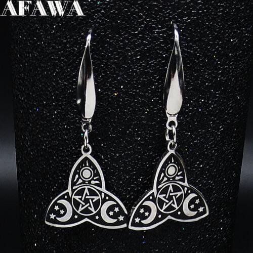 2021 Witchcraft Stainless Steel Earrings Women Pentagram Moon Black Enamel Small Earrings Jewelry pendientes pequenos E612985