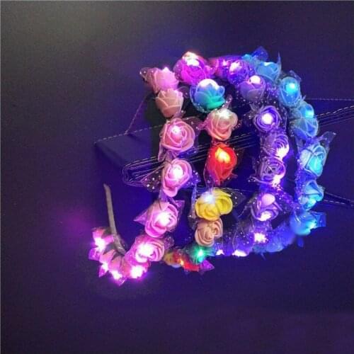 LED Xmas Women Princess Birthday Gift Glowing Light Flashing Garland Headband Wedding Hair Bridal Flower Girls Wreath Navidad