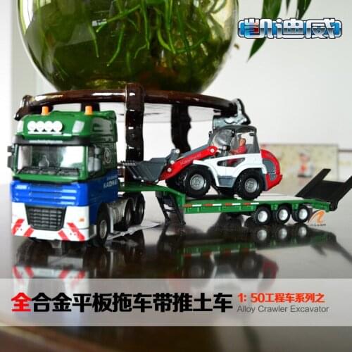 1:50 high simulation alloy engineering truck series flatbed trailer with bulldozer car for children gifts