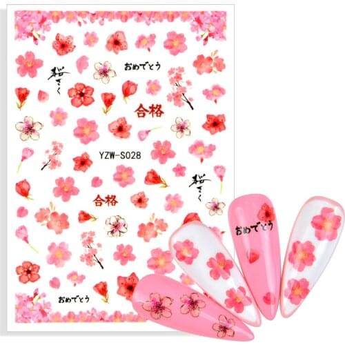 1 Sheet Pink Flower Adhesive Decals on Nail Cherry Blossom Spring Sticker Nail Art DIY Decal Manicure Decorations