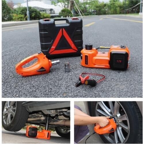 12V 5Ton Car Jack Electric Hydraulic Jack Protable Tire Jack Electric Wrench Impact Socket Wrench Tire Inflator LED Light 4 in 1